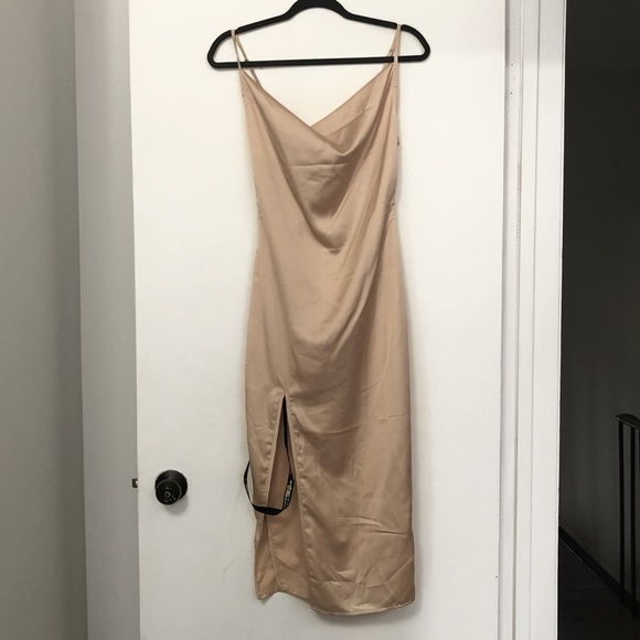 PrettyLittleThing: Strappy Satin Cowl Midi Dress - Picture 3 of 4